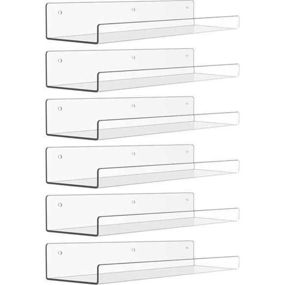6 Pack Acrylic Shelves for Wall Storage, 15" x 4“ Floating Bookshelves for Kids - Picture 7 of 7